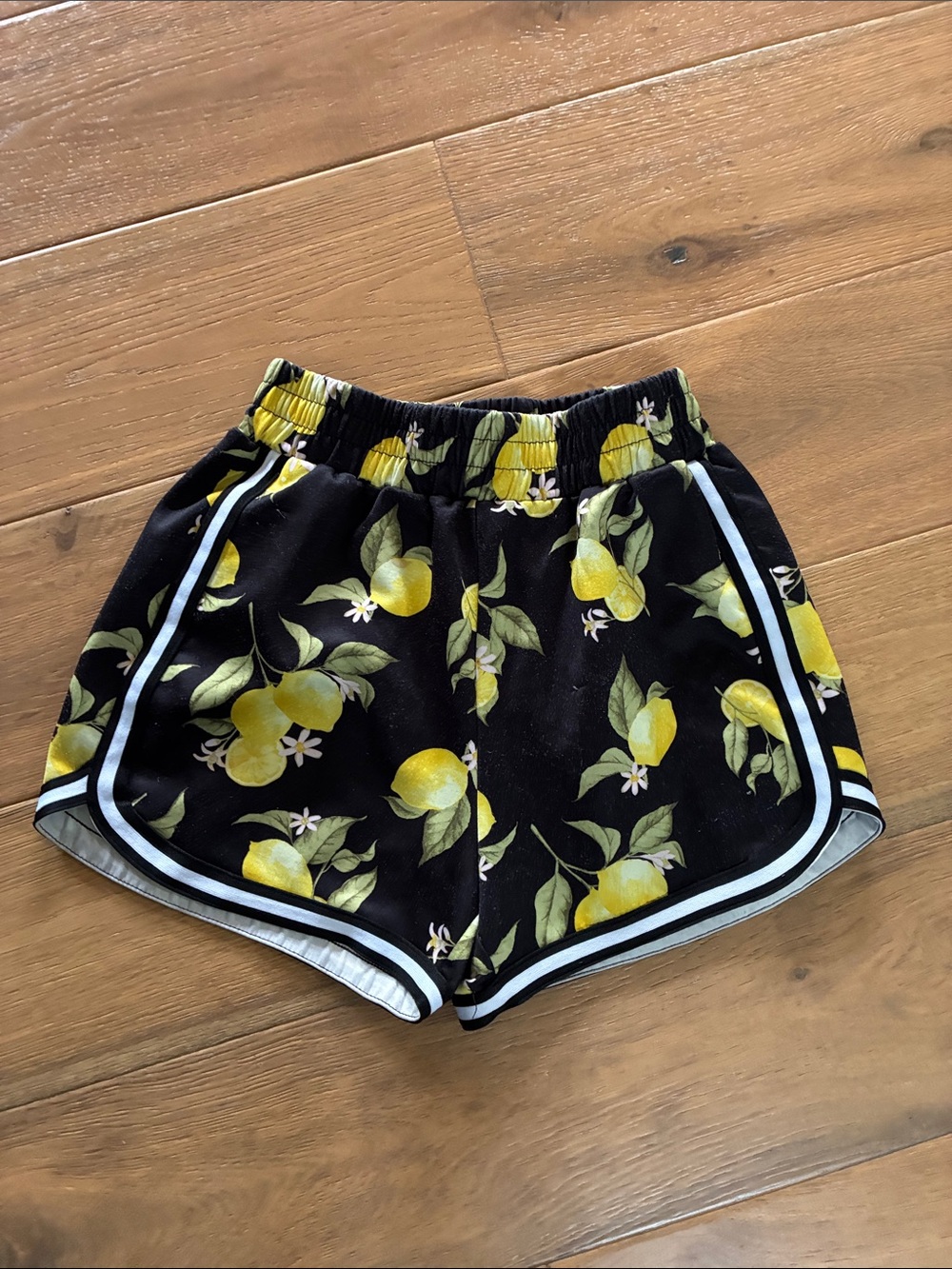 No Boundaries Black Shorts with Yellow Lemon Print